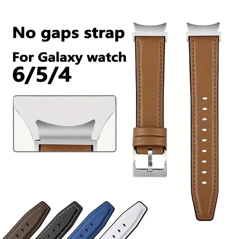 20mm No Gaps Leather Belt For Samsung Galaxy Watch Band 4 6 Classic 47mm/46mm 5 Pro 45mm No Gaps Quick Release Sports Bracelet