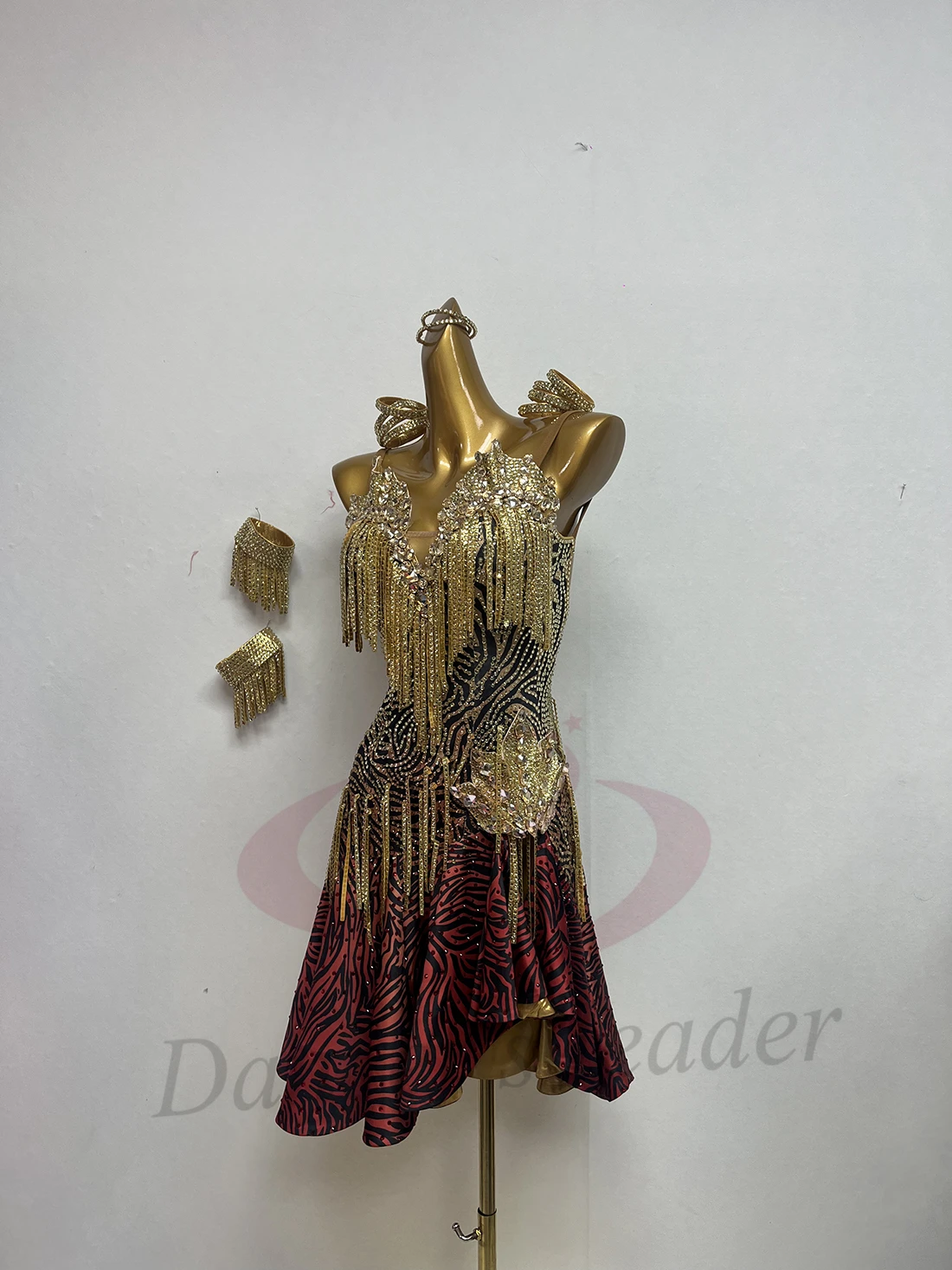 Latin Dance Costume Rhinestone Women, Adults, Children, High-End Customized Black, Gold, Red Three Color Samba Performance Dress