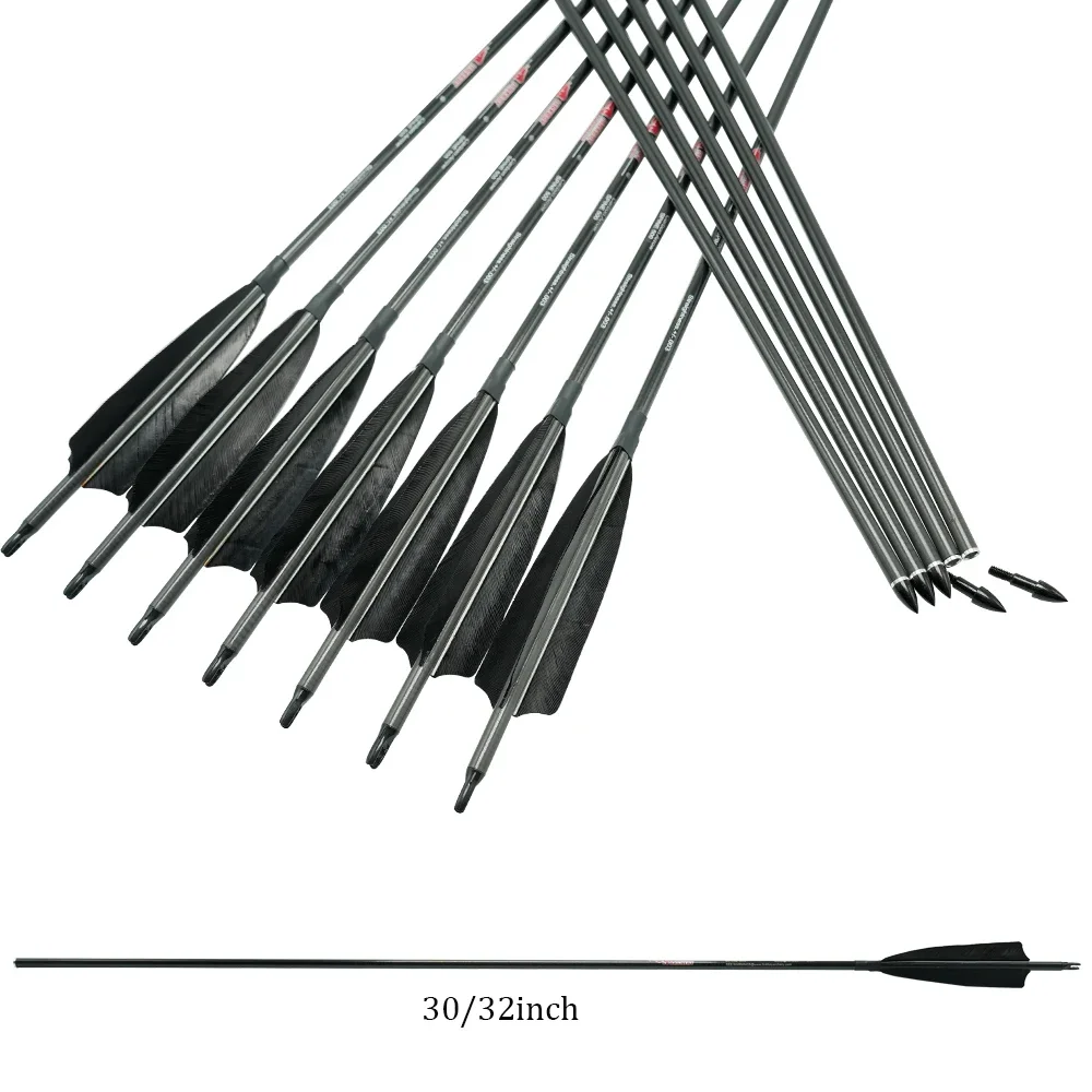 6pcs Archery Carbon Arrows Sp300 340 400 500 600 700 800 30/32inch ID6.2mm Compound Bow Arrows Bow Hunting