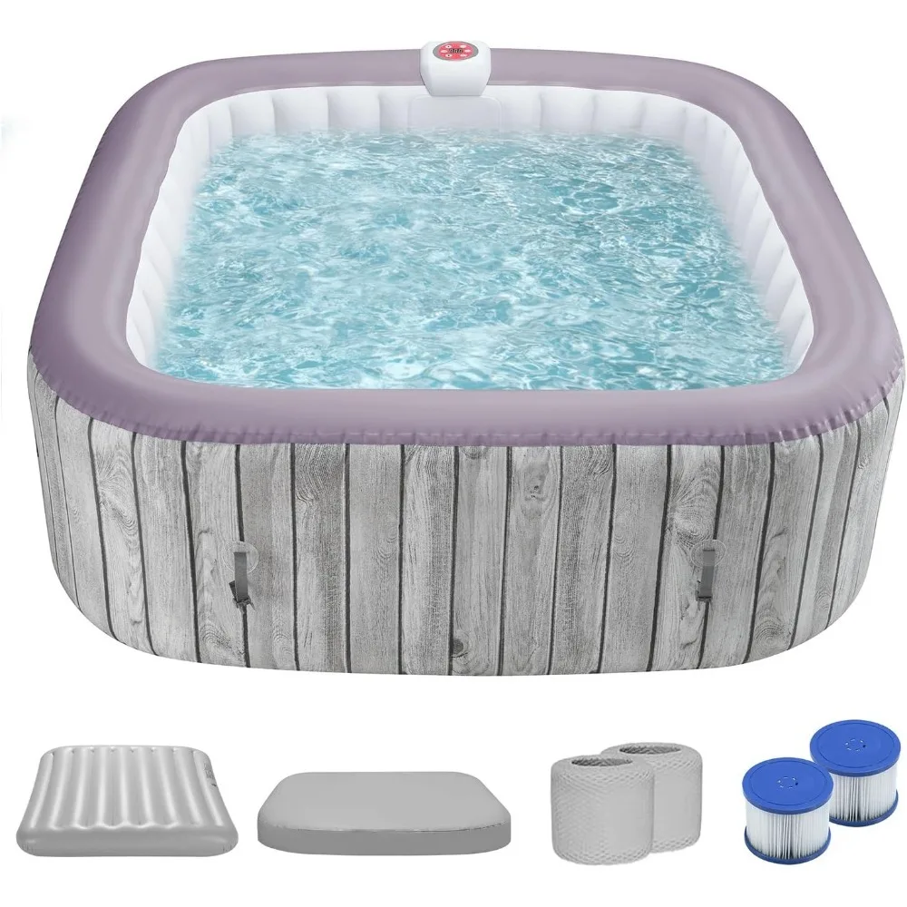 

73" Hot Tub Inflatable，with 130 Air Jets,for 4-6 Person,Fastfill Inflation System,Insulation Lid for Patio,Square Hot Tub