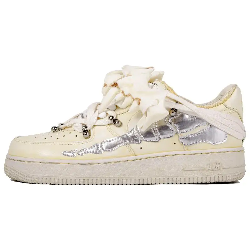 

[Нестандартные мужские древние ископаемые] Nike Air Force 1 Low 7, противоскользящие, износостойкие низкие кроссовки для скейтборда, мужские бежевые, желтые