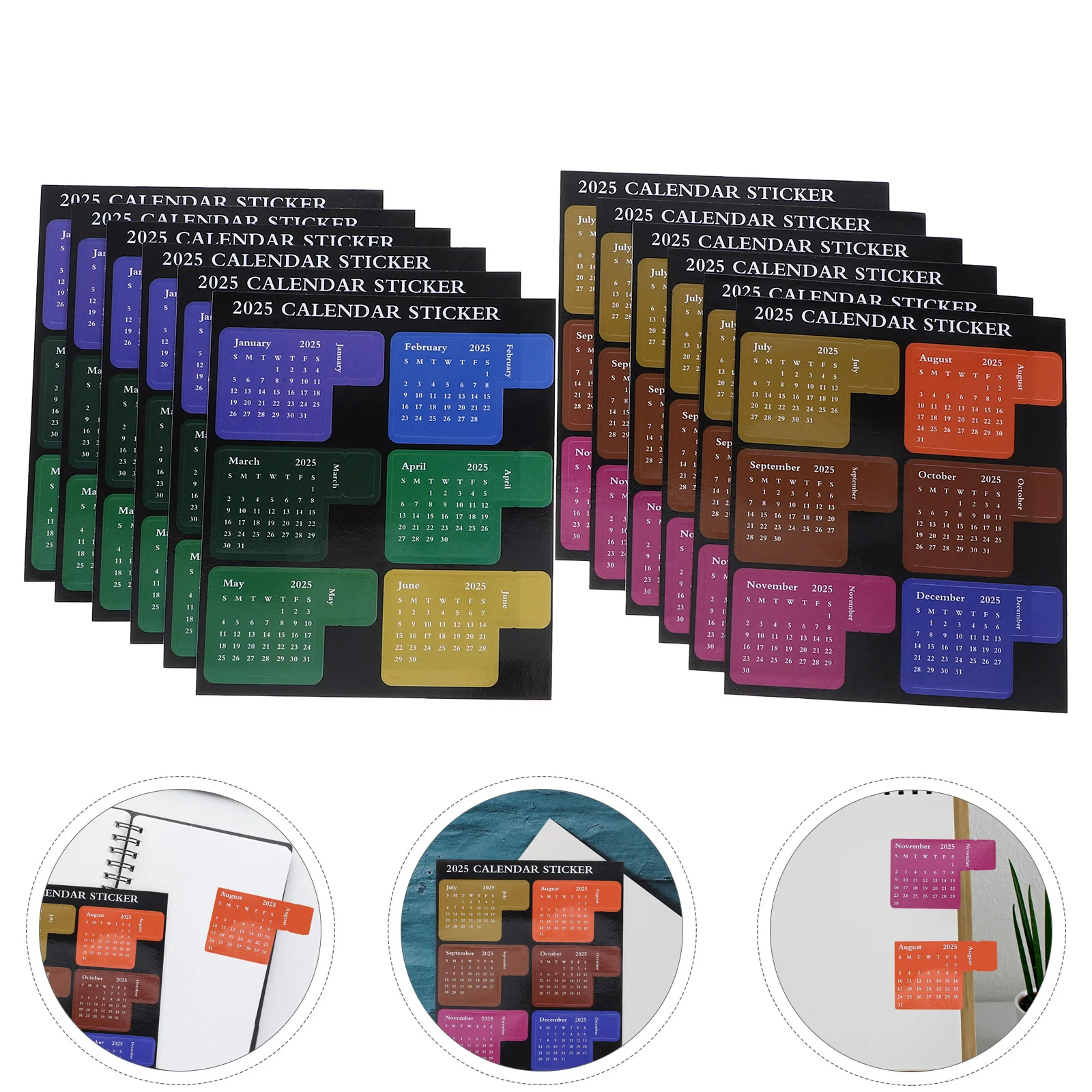 12 Sheets Calendar Stickers Self Adhesive Monthly Index Tabs Bright Color Notepad Decor for 2025 Planner Organizer Notebook