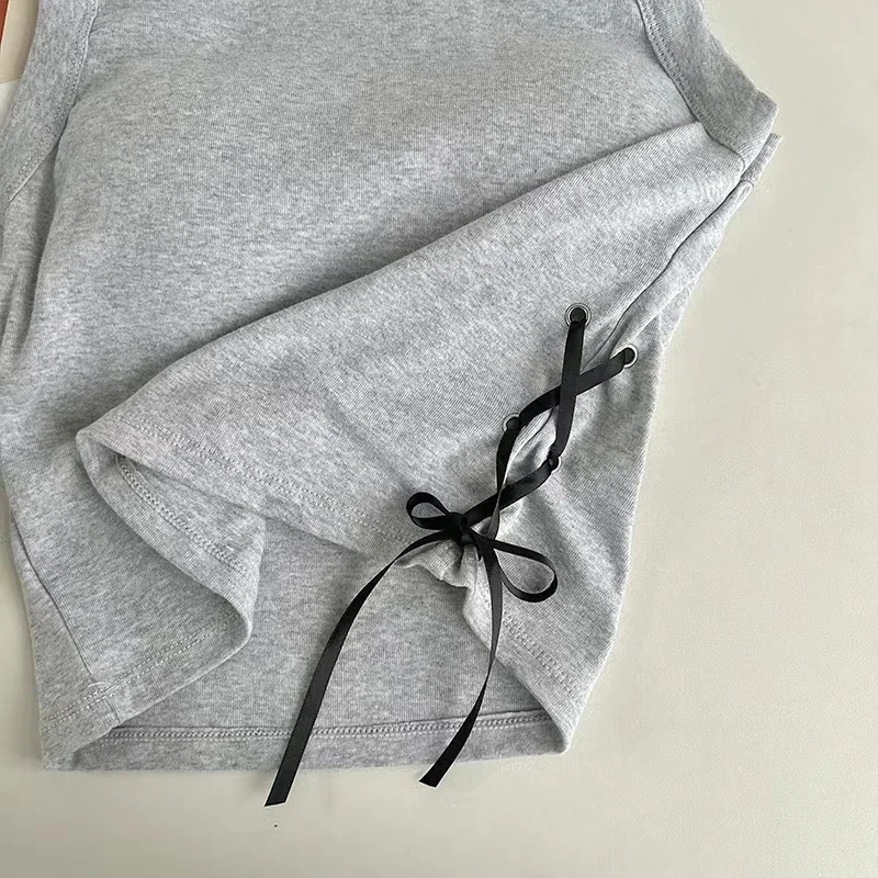 ITOOLIN Donna Solid Crop Top Estate Elastico Casual O-Collo Canotte lavorate a maglia con reggiseno Pad Lace up Top Cotton Chic Slim Camis