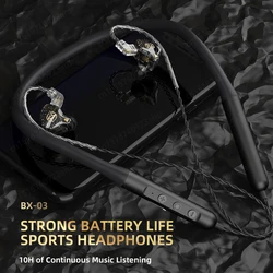 Neckband Wireless Headphones Bluetooth5.0 Stereo Earphones with Microphone Detachable Cable HiFi Bass Sports Running Earbuds