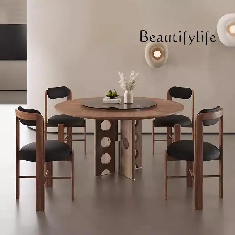 

Italian minimalist solid wood dining table household medieval dining table North American walnut table high-end round table