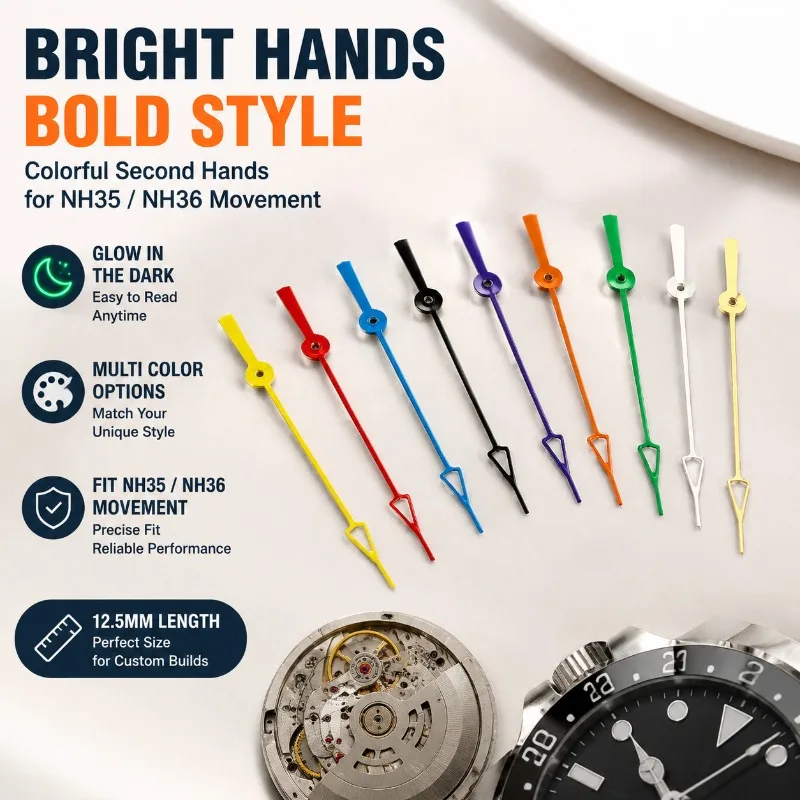Watch Replacement Single Second Hands Multi-color Luminous Pointers NH35 NH36 Movement Lume Watch Hands Mechanical Wristwatch