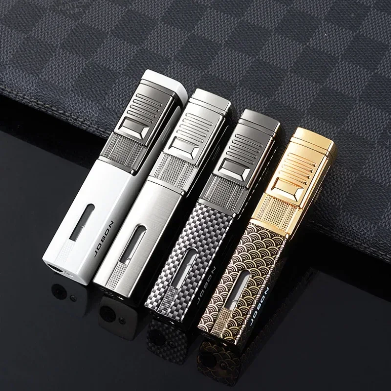 

Мужской подарок JOBON! Металлическая уличная ветрозащитная бутановая газовая зажигалка, турбинный фонарь с синим пламенем, надувная зажигалка для сигар