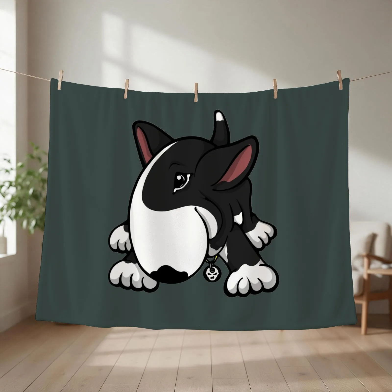 Let's Play English Bull Terrier Black Throw Blanket couch cozy soft plush fuzzy picnic outdoor blanket