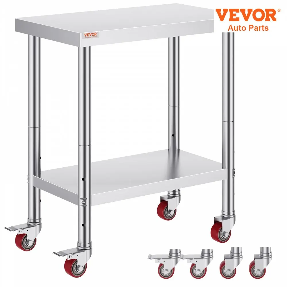 VEVOR Stainless Steel Work Table 700 LBS Load Capacity with 4 Wheels Heavy Duty Food Prep Worktable