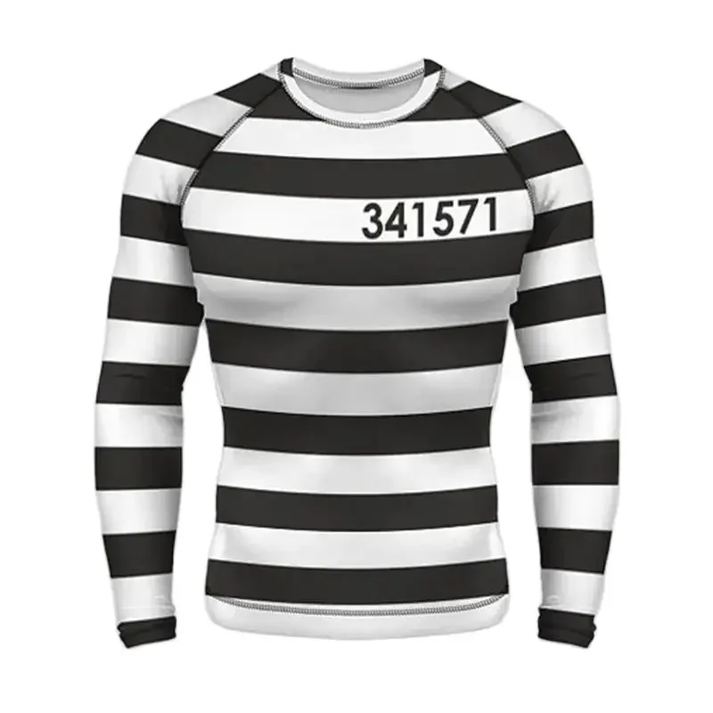 Zebra Striped 3D Printed Fun Street Hip-hop Round Neck Long Sleeved Fashionable Avant-garde Casual Minimalist Men\'s T-shirt Top