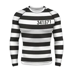 Zebra Striped 3D Printed Fun Street Hip-hop Round Neck Long Sleeved Fashionable Avant-garde Casual Minimalist Men's T-shirt Top