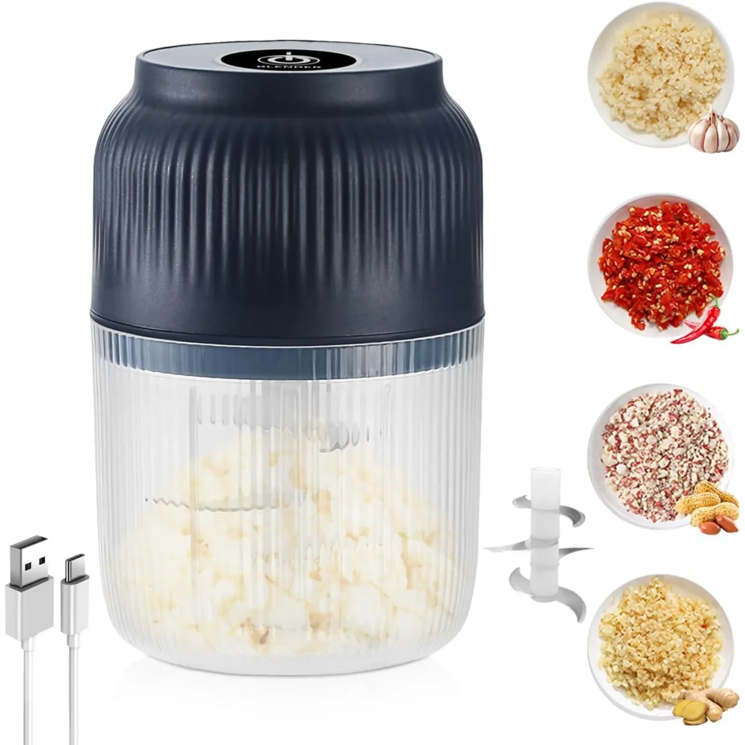 Food Chopper Mini, Wireless Portable USB Charging Small  Garlic Chopper Egg-Beater Blender Food Chopper Mincer for Onion Pepper