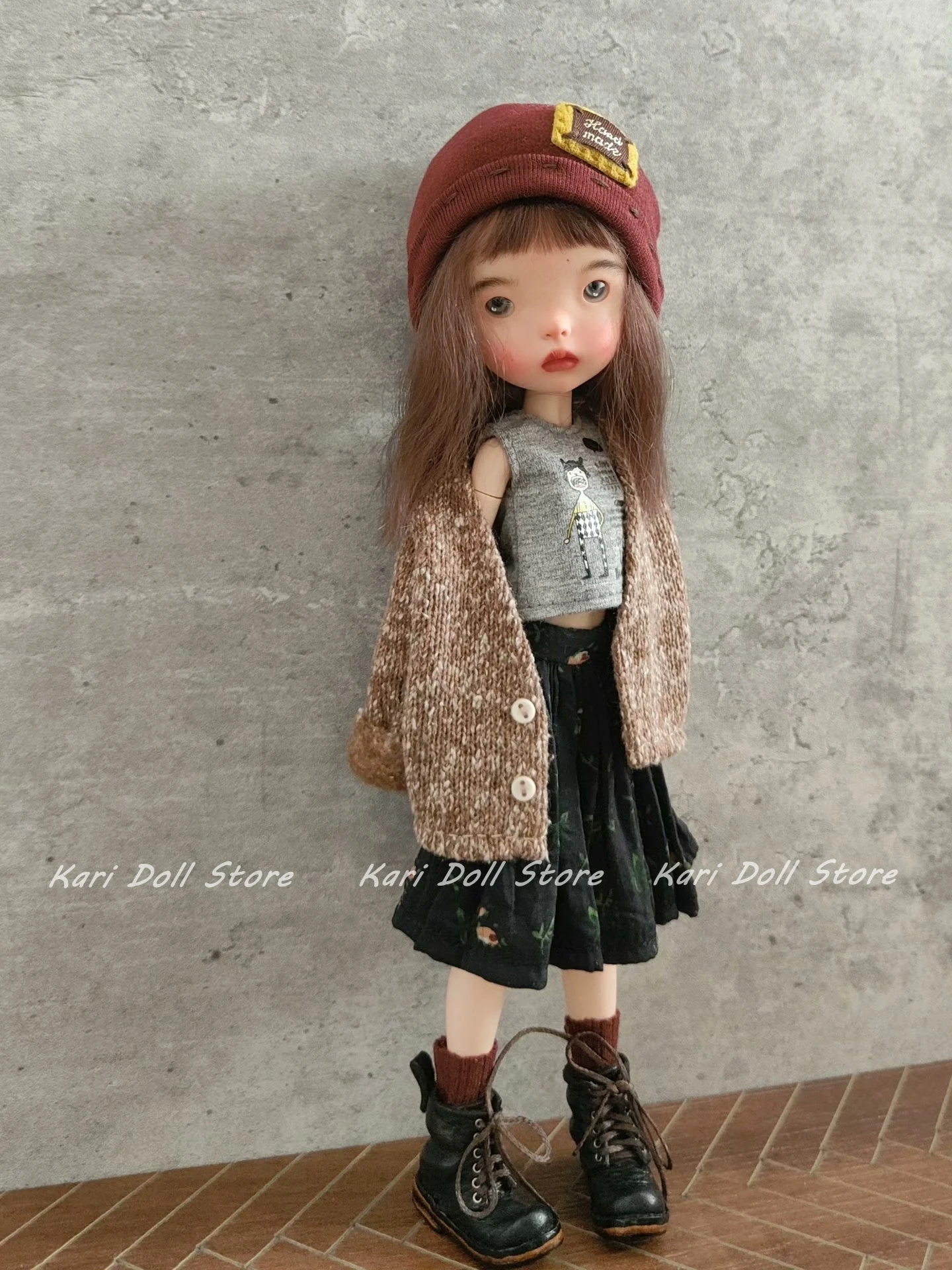 2026 Kari Doll Clothes and skirts dress Playful teenage knitted cardigan black floral skirt set for Landazz Landoudou Doll