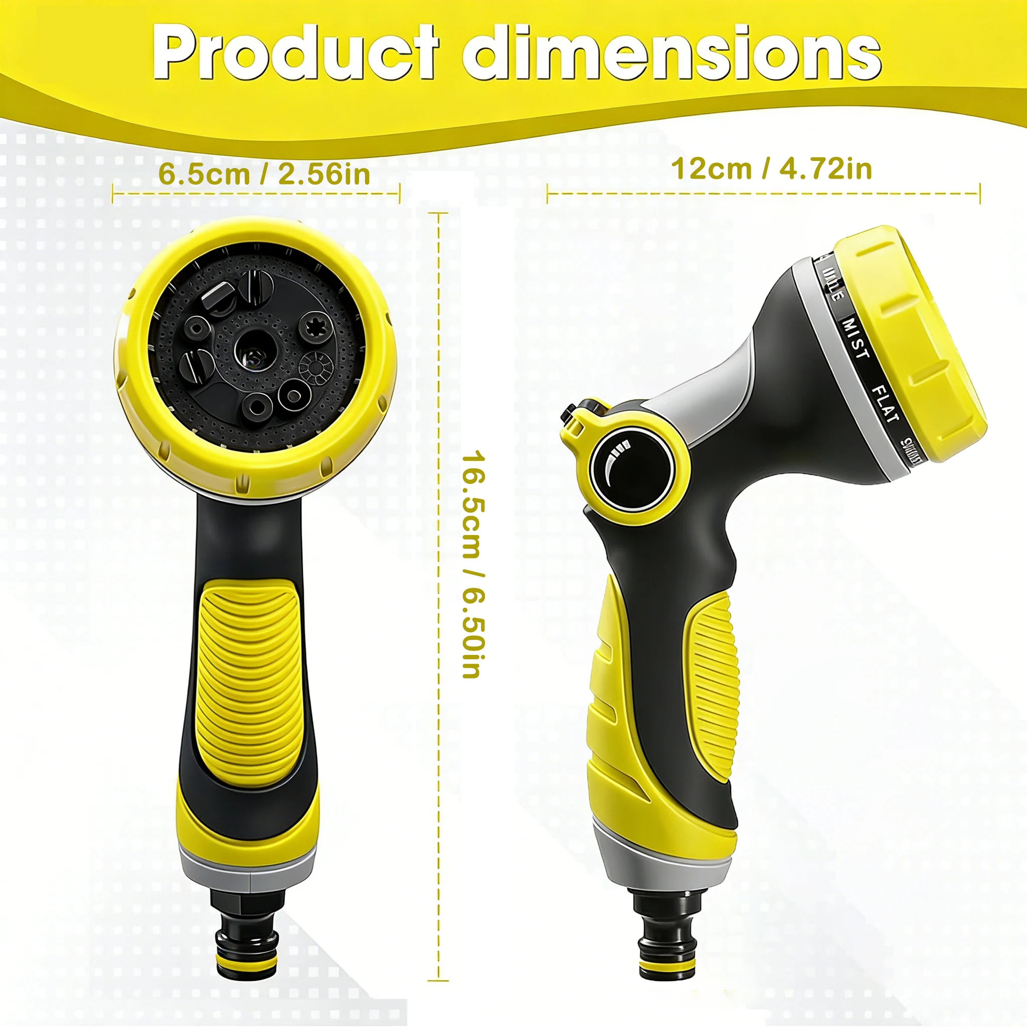 Garden Hose Nozzle 10 Adjustable Spray Modes Yellow Thumb Control High Pressure Water Sprayer for Garden Watering Car Washing
