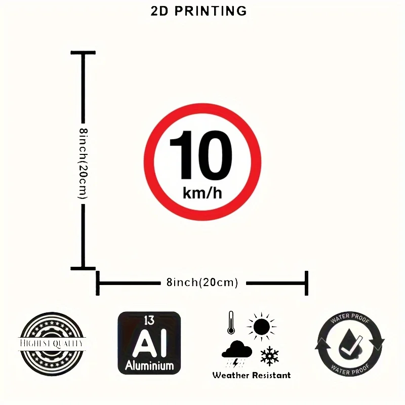 2D Flat Speed Limit 10 Km/h (or 8 MPH) Sign - Retro Metal Wall-Mounted Speeding Decoration Suitable for Home/Office//Zone