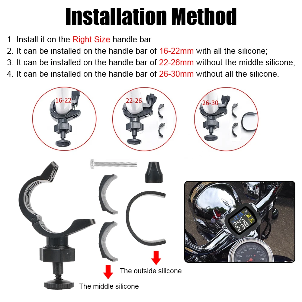 Tire Pressure Monitoring System Temperature Alarm Real Time With 2 External Sensors Motorcycle TPMS LCD Colorful Display