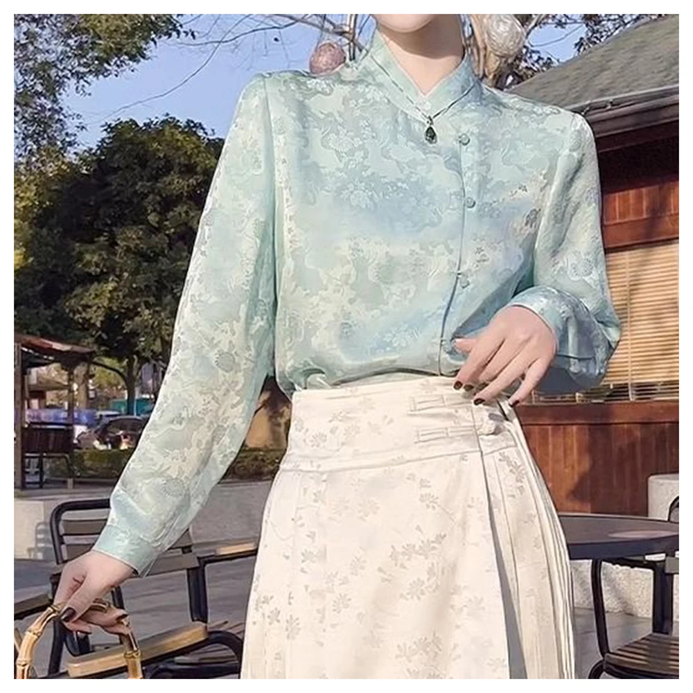 New Chinese style four season coat with double-sided glass, heavyweight mulberry silk jacquard, fashionable young woman