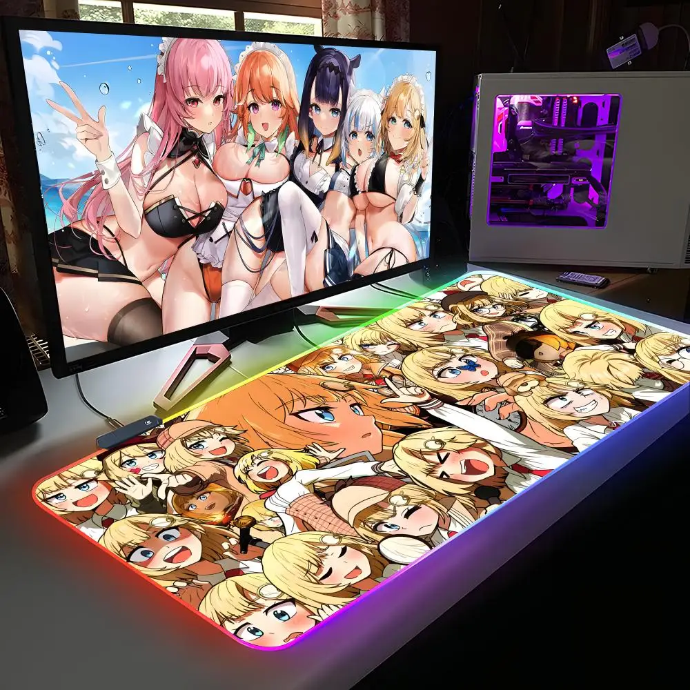 

Anime Holo Amelia Watson Mouse Pad RGB Rubber Computer Laptop Official Game Colored esports Aesthetic Pretty Fashion Luxury Mat