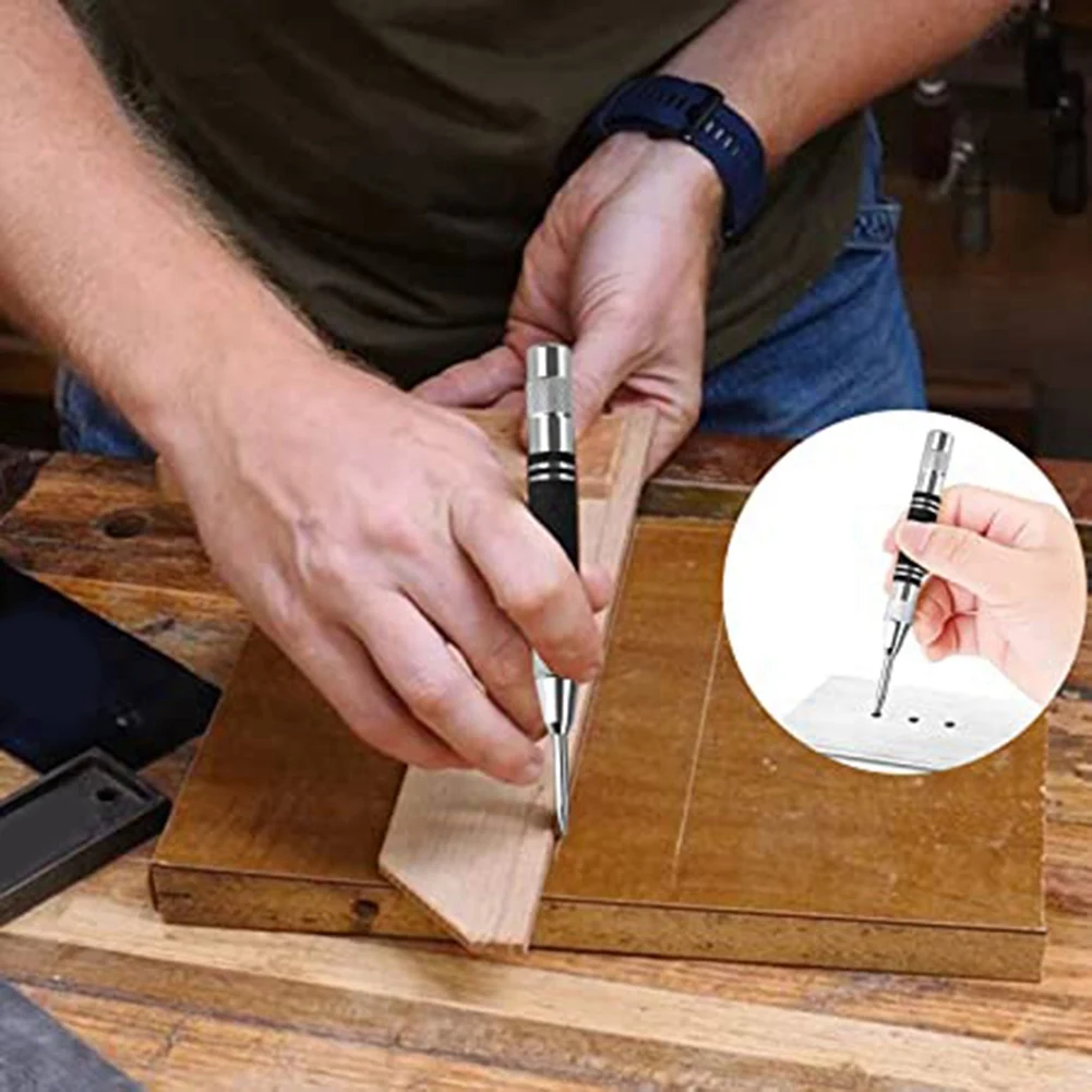 헤비 듀티 자동 센터 펀치, 용수철 로드 센터 펀치, 조정 가능한 효과 스탬프 포함, 금속 또는 목재용, 128mm