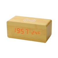 Wooden Electric Alarm Clock with Wireless Charging Pad LED Digital Charger for Bedroom Digital Home Decoration