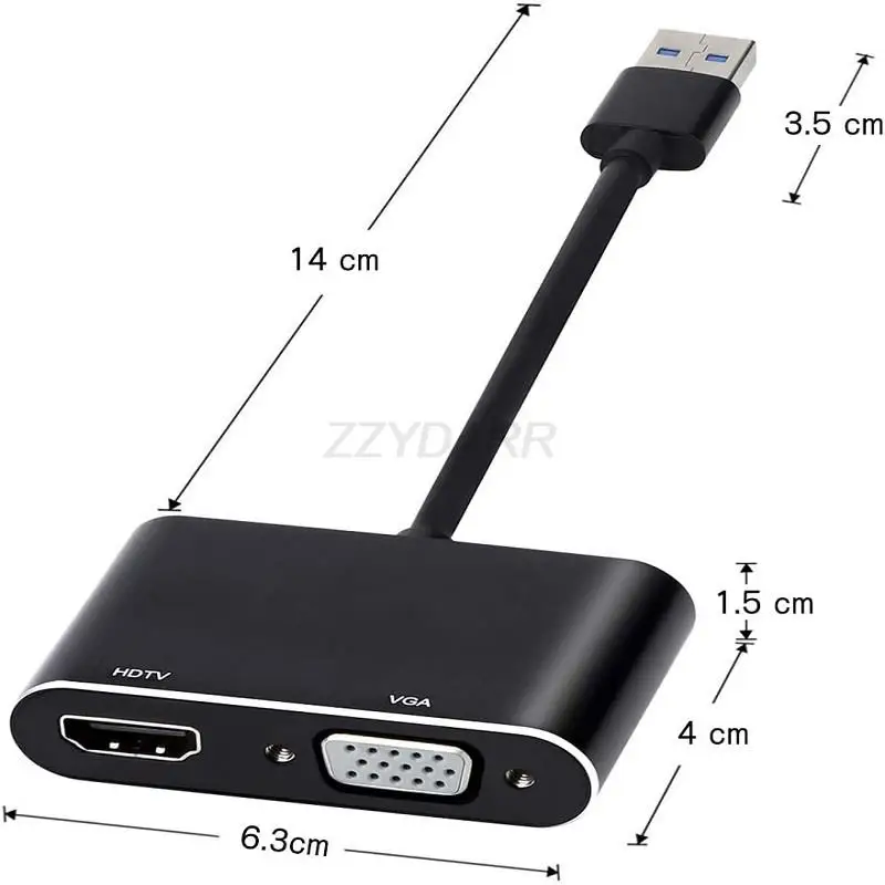 USB 3.0 to HDMI VGA Adapter Converter 1080P HDMI and VGA Sync Output for Computer Laptop to Monitor/TV Dual Screen Display