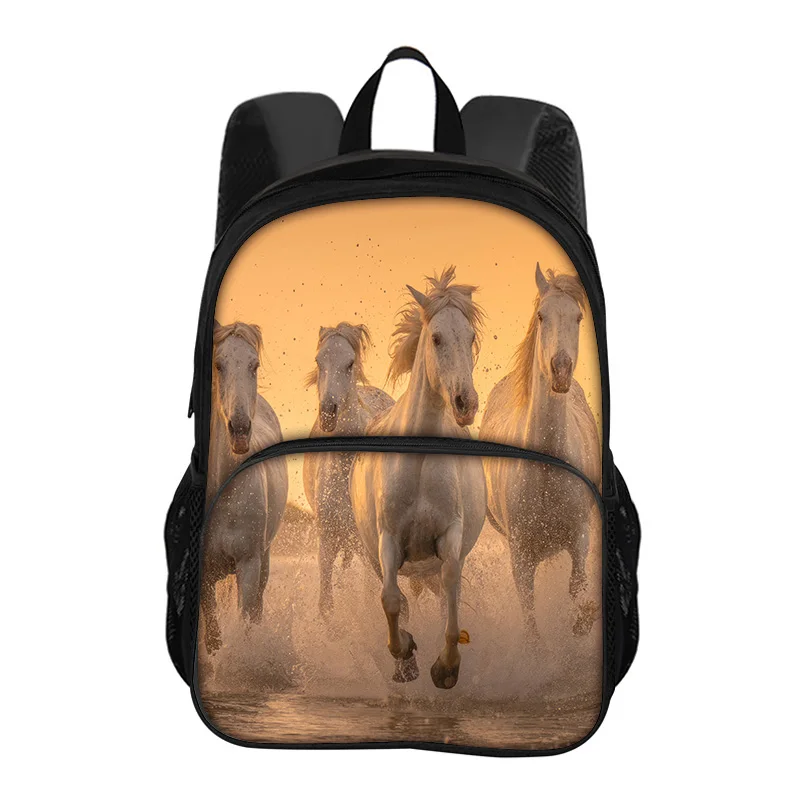 Horse round front backpack, animal horse 3D printed large capacity student new handsome casual backpack