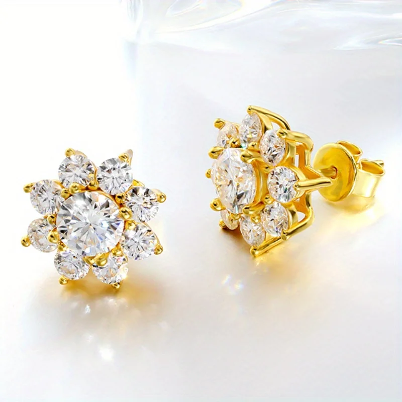 1pair 0.5 Carat Fascinating Flower Synthetic Zircon Earrings in 925 Silver, An Ideal Souvenir Suitable for Banquets.