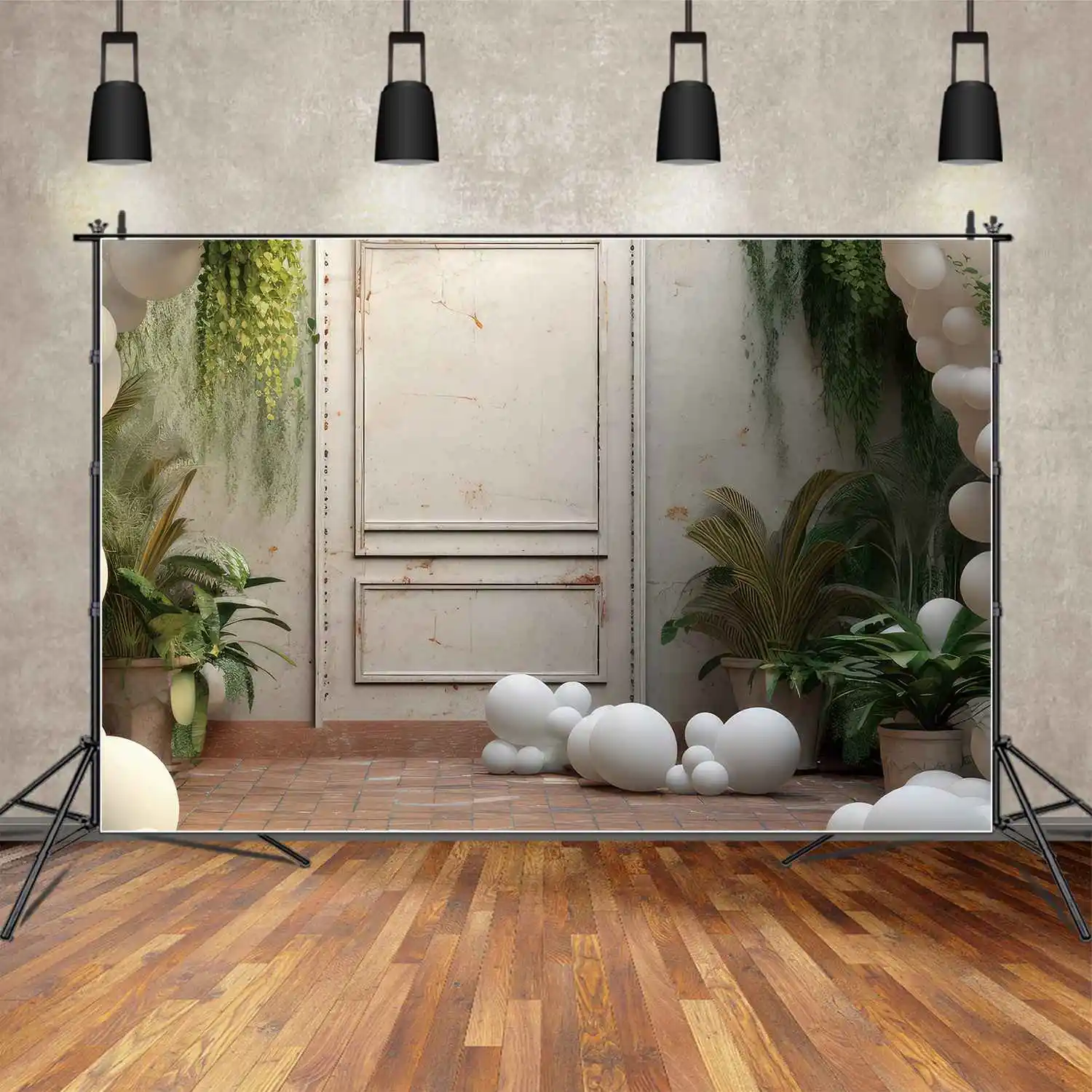 MOON.QG fondale matrimonio bianco ritratto porta per foto addio al nubilato palloncino sfondo drappeggio verde vetro Studio Photo Booth