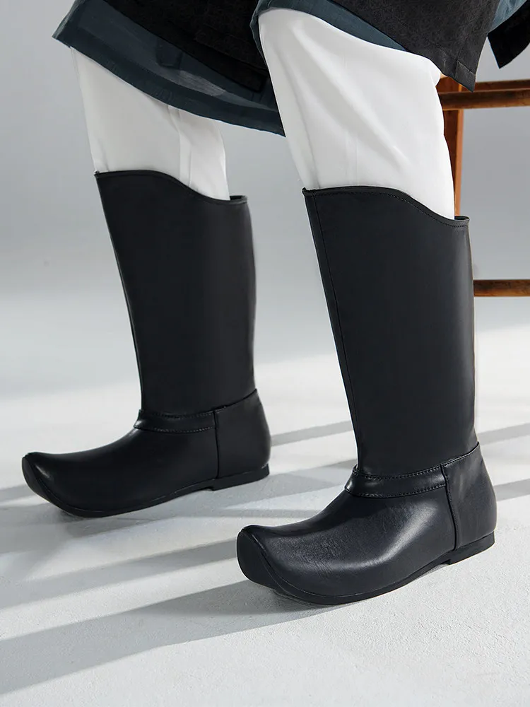 Men Hanfu Boots Microfiber Leather Upgraded Rubber Sole Waterproof Anti Slip Tall Cosplay Shoes