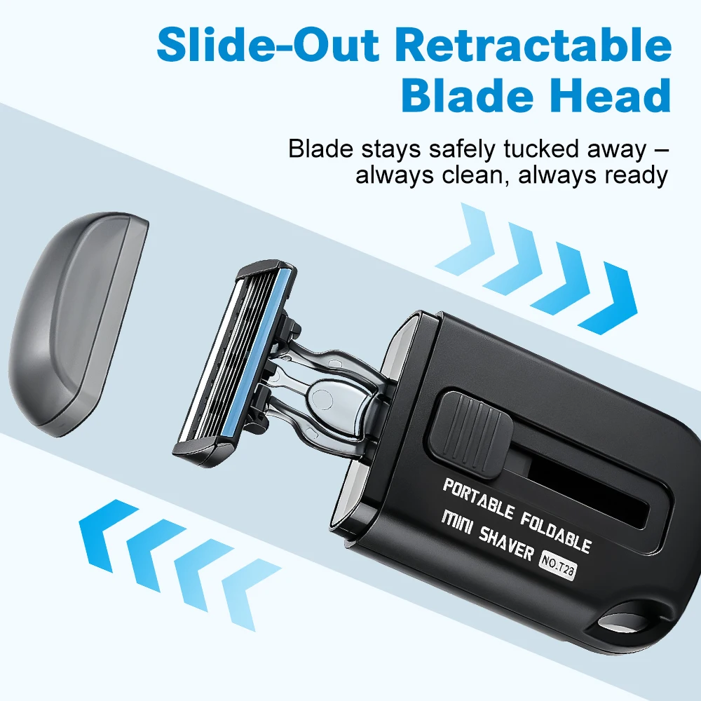 Mini Razor Retractable Travel Portable Manual Shaver Folding Compact Storage Black