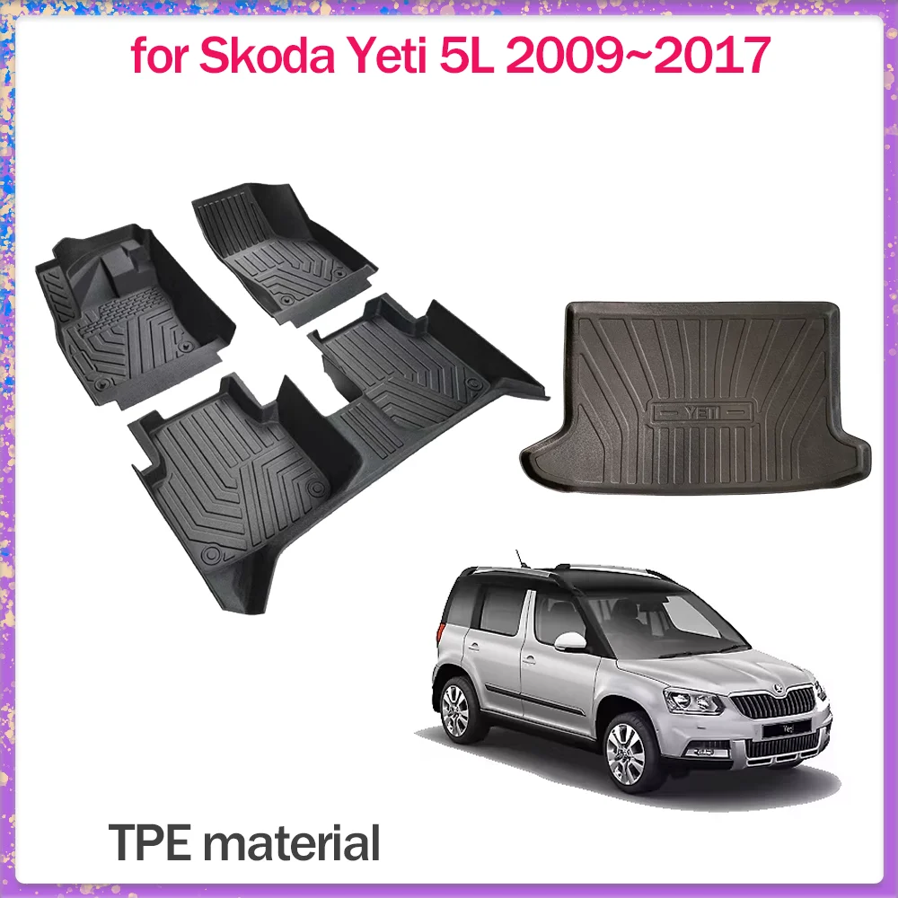 Car Floor Mat for Skoda Yeti 5L 2009~2017 2010 2011 TPE Foot Interior Liner Waterproof Trunk Seats Pad Carpet Custom Accessories