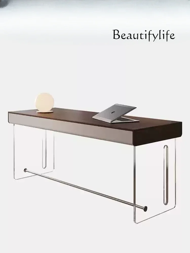 Italian minimalist light luxury study computer desk solid wood designer high-end acrylic suspension desk