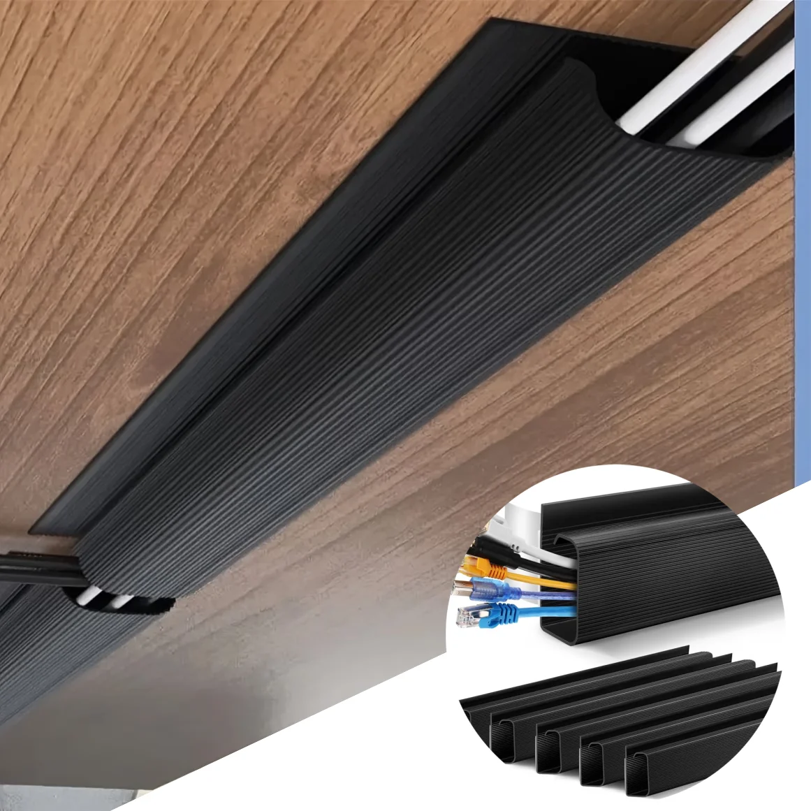 1PC PVC Channel Under Desk Cable Management Tray Organizer Power Cord wire hider Strip Protecter No Drilling Cable Raceway