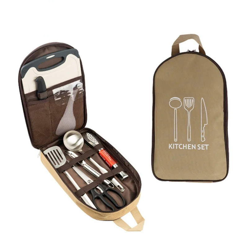 Portable Camping Kitchen Cooking Utensil Set Travel Hunting Multitool Organizer Bag Compact Gear BBQ Storage Bag Camping Tools