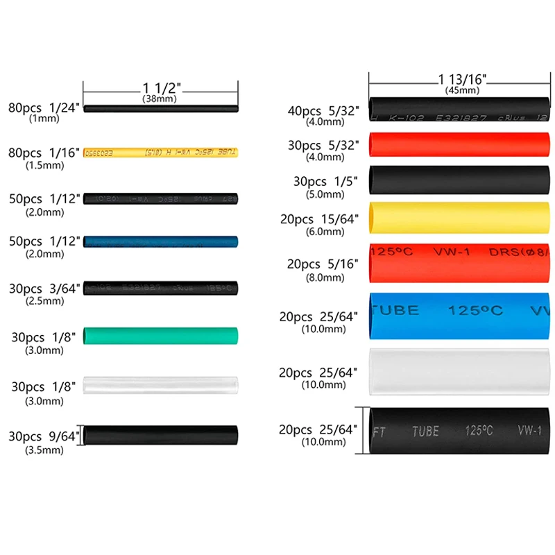 580 Pcs Heat Shrink Tubing Kit, 6 Colors 11 Sizes Assorted Sleeving Tube Wrap Cable Wire Kit for DIY
