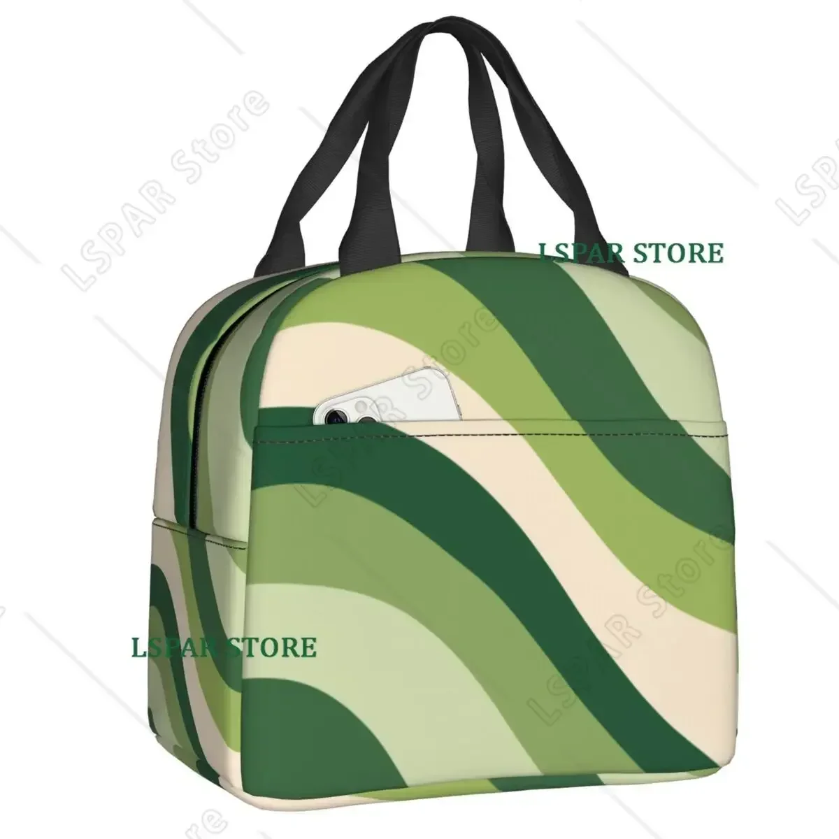 Liquid Swirl Abstract Pattern In Sage Green Insulated Lunch Bag Geometric Art Cooler Thermal Bento Box For Women Kids Food Bags