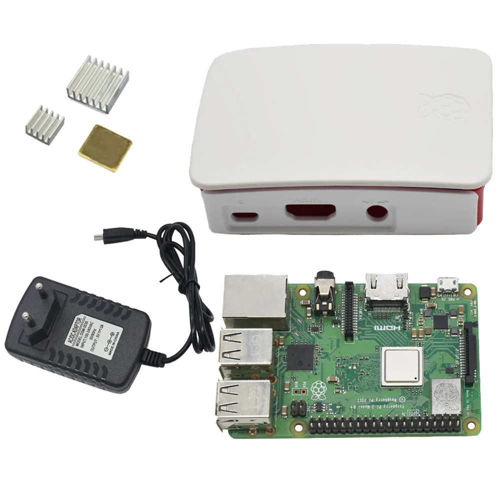 

4 in 1 for Raspberry Pi 3 Model B+(Plus) Board + Abs Case + 5V 3A Power Adapter + Heatsink Kit for Raspberry Pi 3B+(Eu Plug )