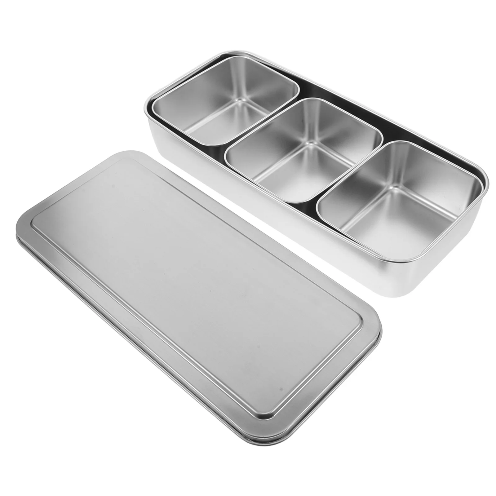 

Stainless Steel Seasoning Box Multi-Compartment Lid Compact Spice Container Organizer Kitchen Condiment Storage