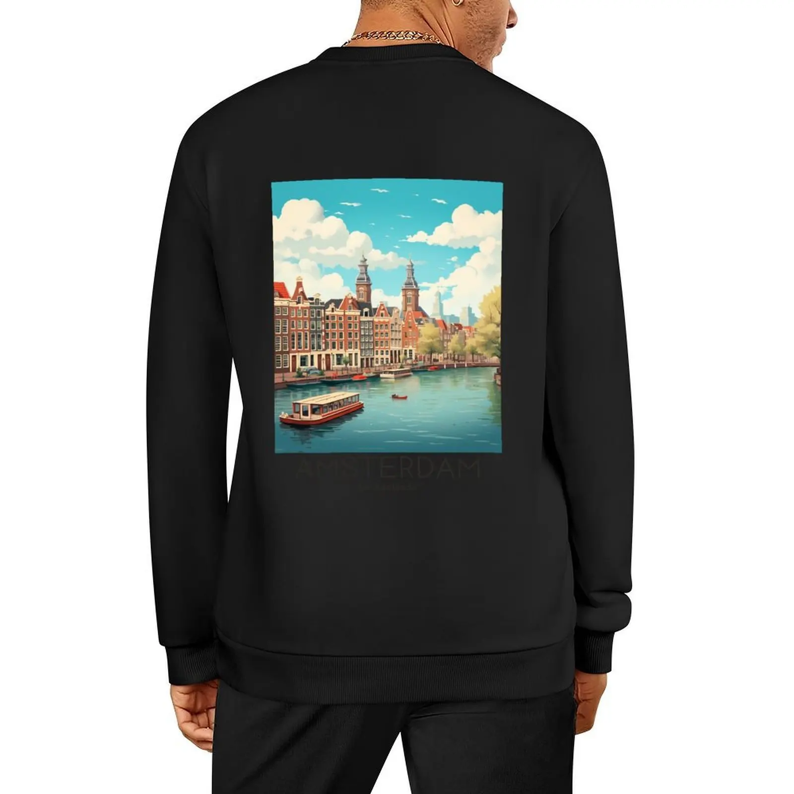 

A Vintage Travel Illustration of Amsterdam - Netherlands Pullover men wear korean clothes anime sweatshirt