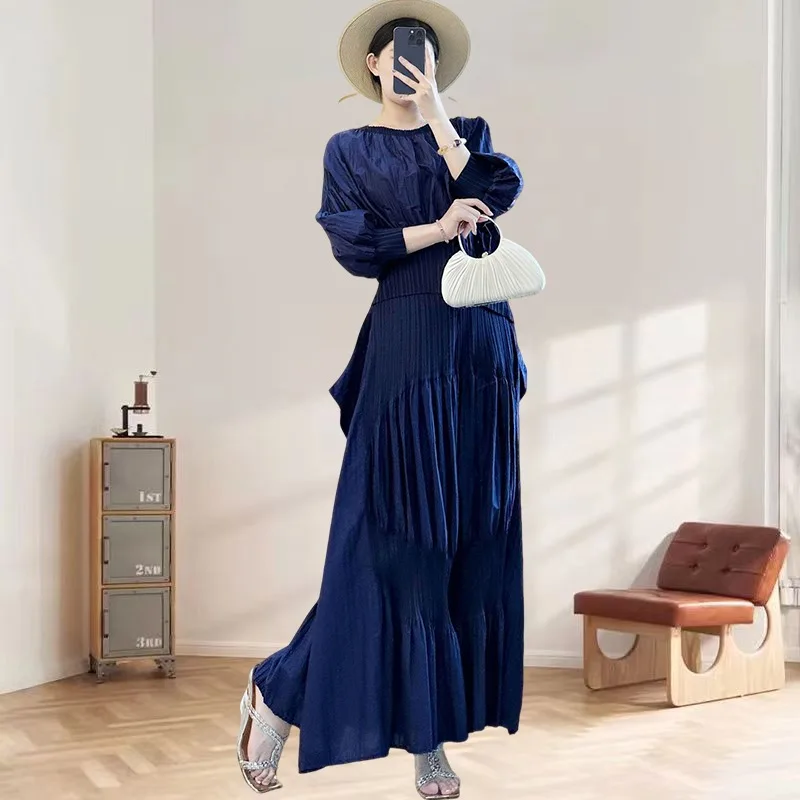 

Miyake плиссированный костюм с юбкой, весна-осень 2023, новая повседневная синяя одежда больших размеров, женская одежда из двух предметов для пожилых людей