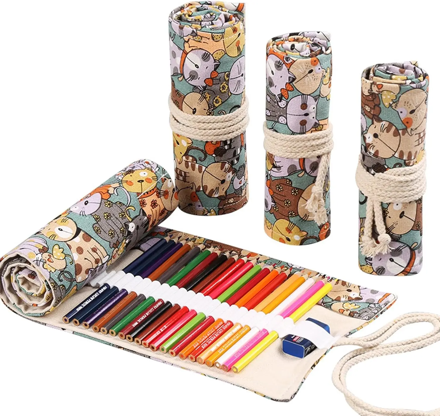 

24/36/72 Slot Canvas Pencil Roll-Up Bag for Artists, Colored Pencils & Brushes - Durable & Portable