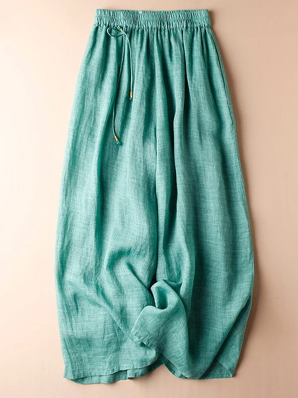 Women's Summer New Sle Artistic Lightweight Driftin Flax Casual Pants Loose Wide Leg Pants Nine Points Slimming Trousers