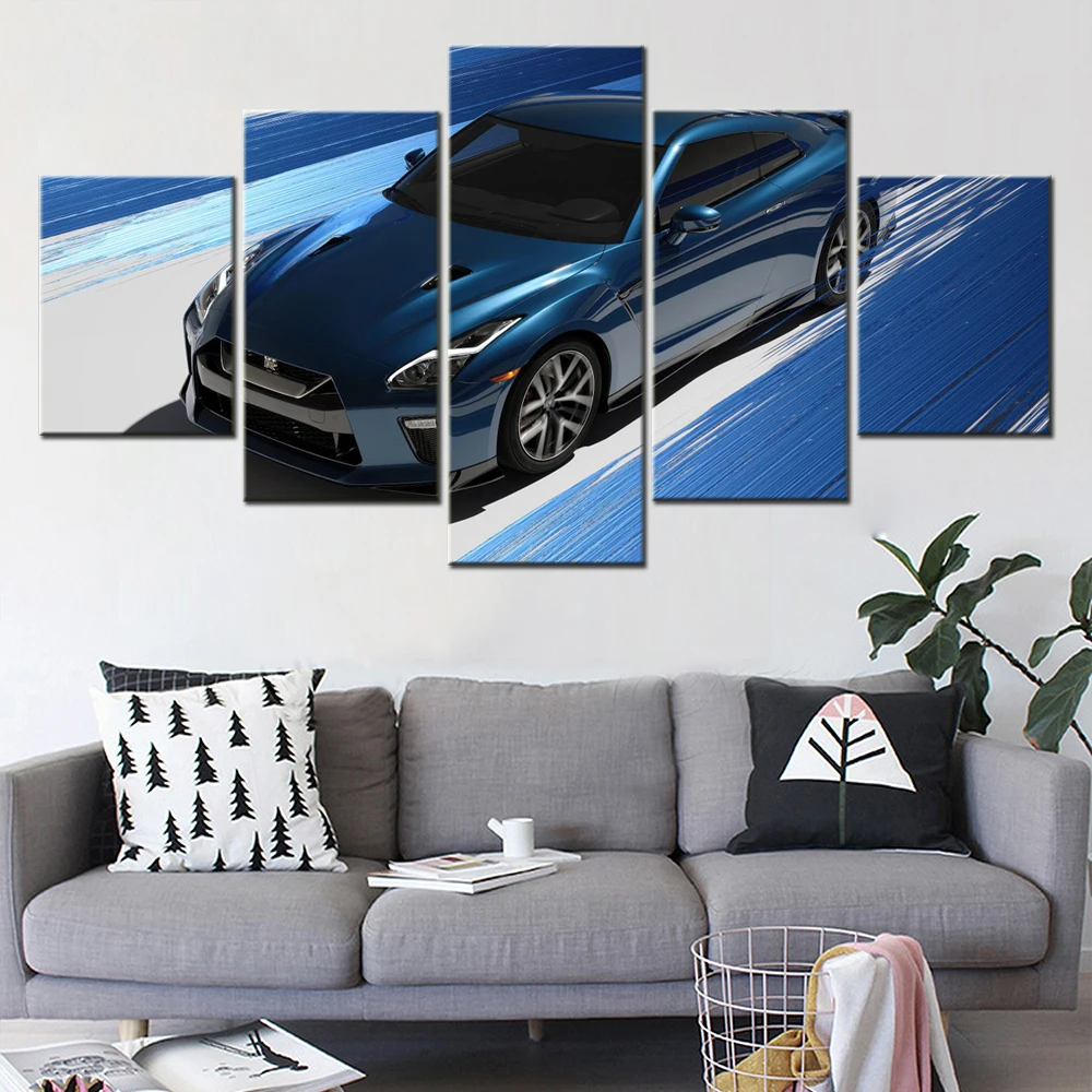 

5 Pieces Canvas Wall Arts Vehicle Poster Painting Cars Blue Aesthetic Wallpaper Home Decor Picture Print Interior Artwork