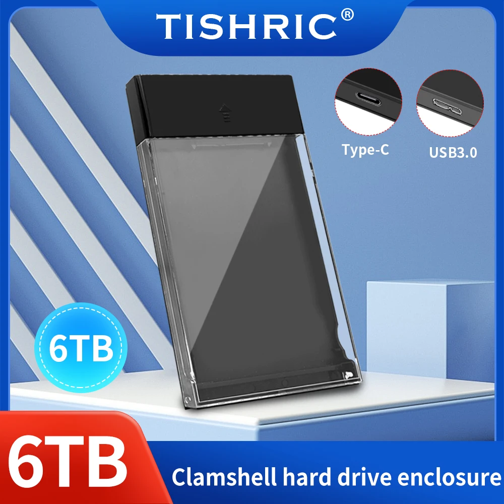 TISHRIC External HD Case 2’5 HDD Case USB3.0 Type-C 3.1 To SATA Hard disk enclosure Adapter External Hard Drive Box