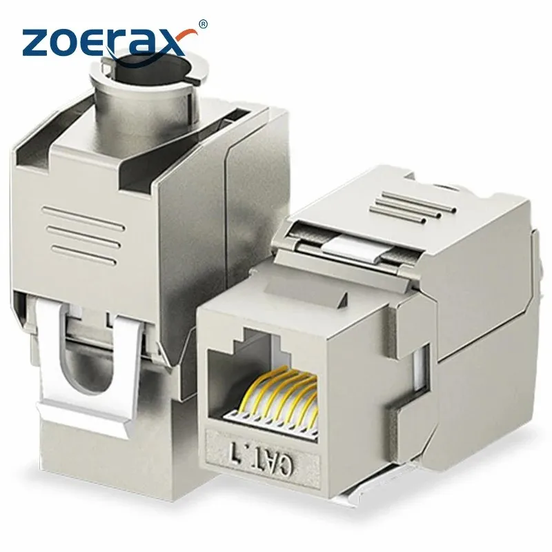 

ZoeRax Cat8 Cat7 Cat6A Toolless Keystone Jack, Female RJ45 Coupler Zinc Shielded (STP), PoE+ Modular RJ45 Ethernet Coupler