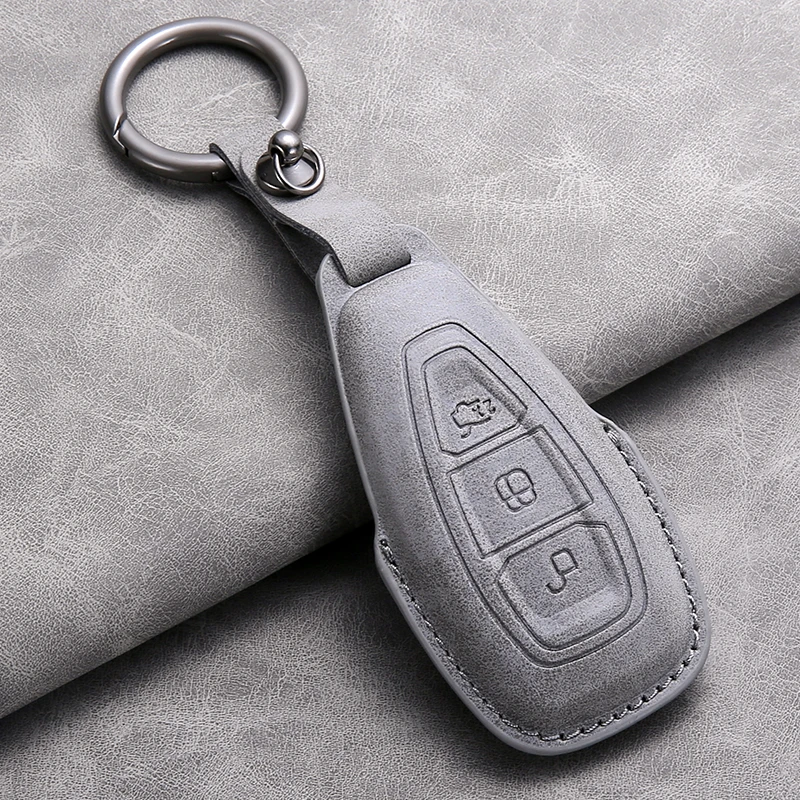 

Leather Car Remote Key Case Cover for Ford Focus 3 4 ST Mondeo MK3 MK4 Fiesta Fusion Kuga Ecosport Protect Key Fob Keychain