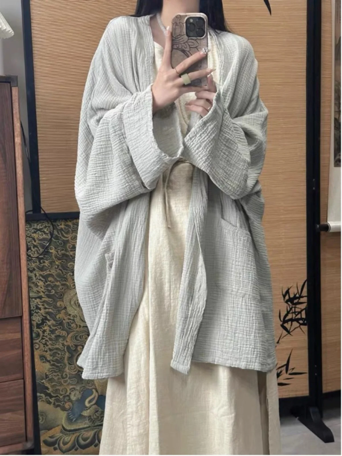 

Новый китайский дзен-слай из хлопка и льна, женский винтажный льняной кардиган средней длины с ленивой текстурой, открытый топ