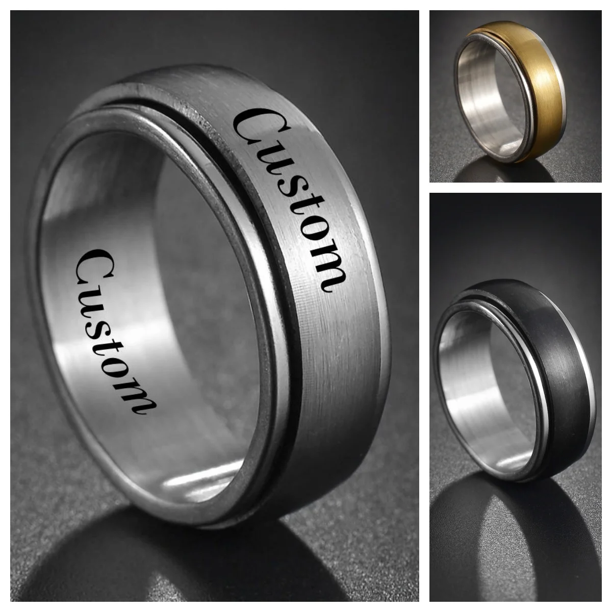 Free Engrave Anxiety Fidget Rings Stainless Steel Anti Stress Spinning Rotate Ring for Men Women Fashion Minimalist Jewelry Gift