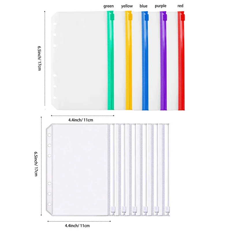 Binder Notebook Planner Zipper Budget Envelopes Loose Leaf Bag Waterproof For Binder Pockets PVC Cash 6-Hole for A6