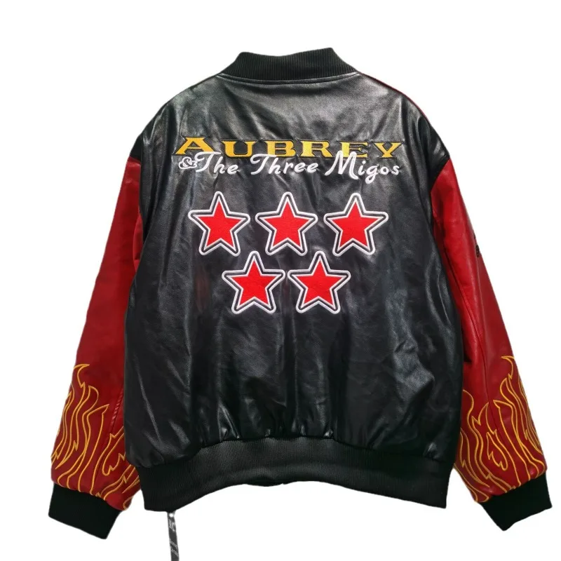 

Vintage racing motorcycle red and black motorcycle cycling suit baseball leather jacket